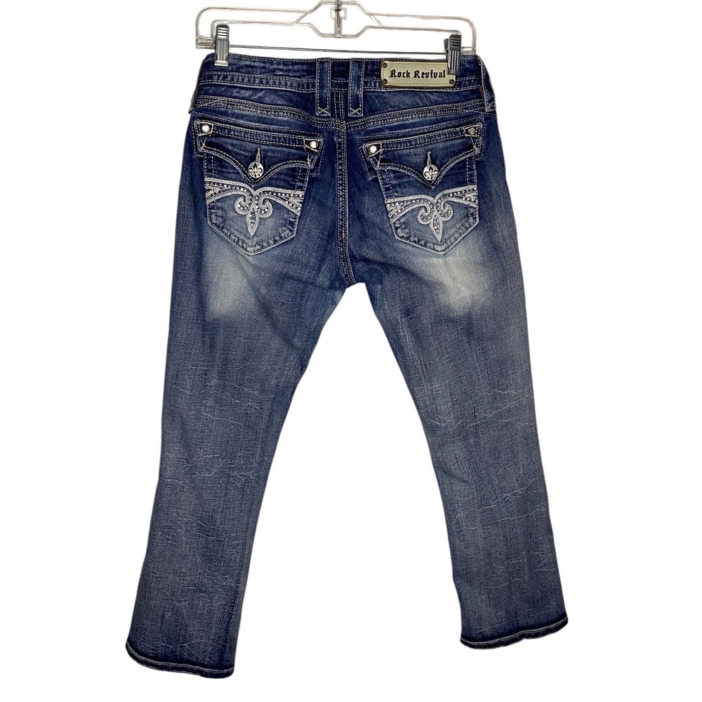 Rock Revival Sora Easy Capri Blue Jeans Size 27 E8266EP21 Embellished Low Rise